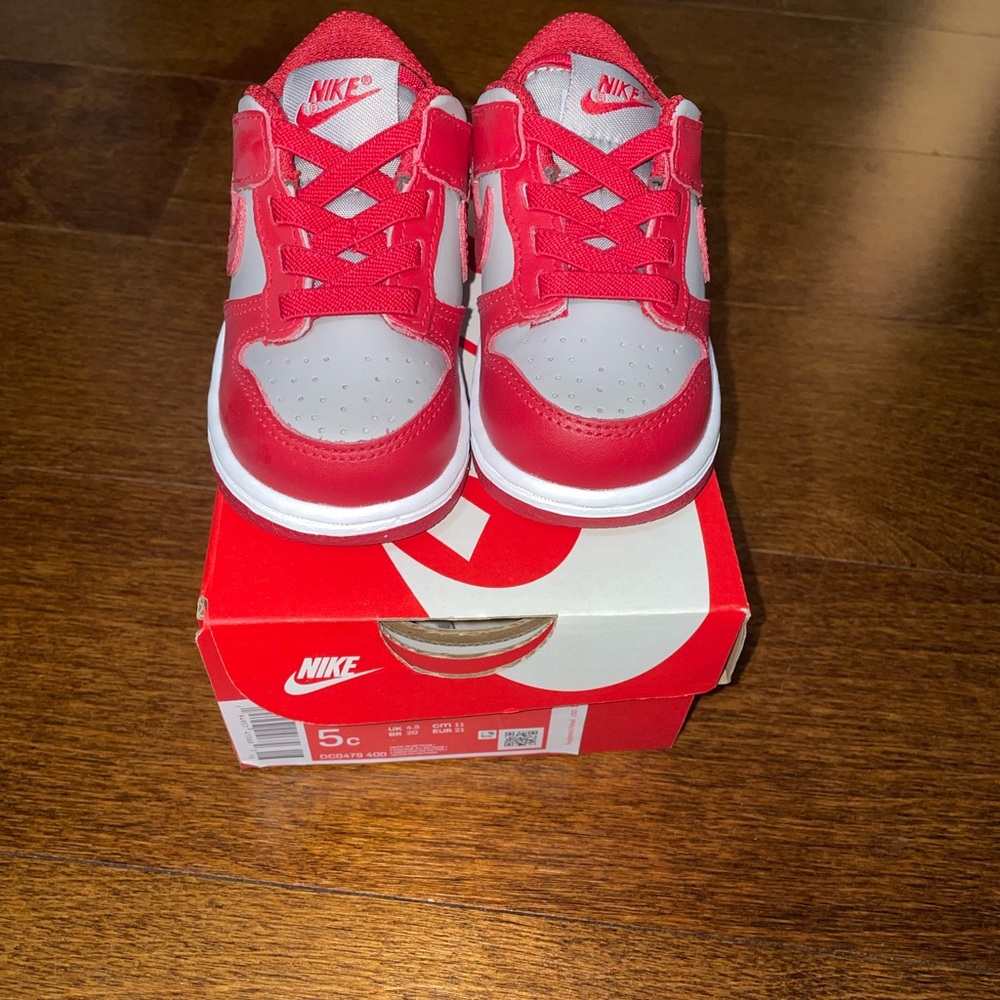 Toddler red and gray Nike Dunks size 5c